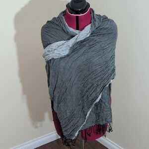 Gray Crinkled Two Sided Shawl with Fringe